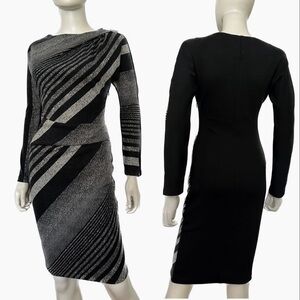 NWT WOMEN DRESS LONG SLEEVES KNEE-LENGTH CASUAL BLACK STRIPED OFFICE WEAR‎